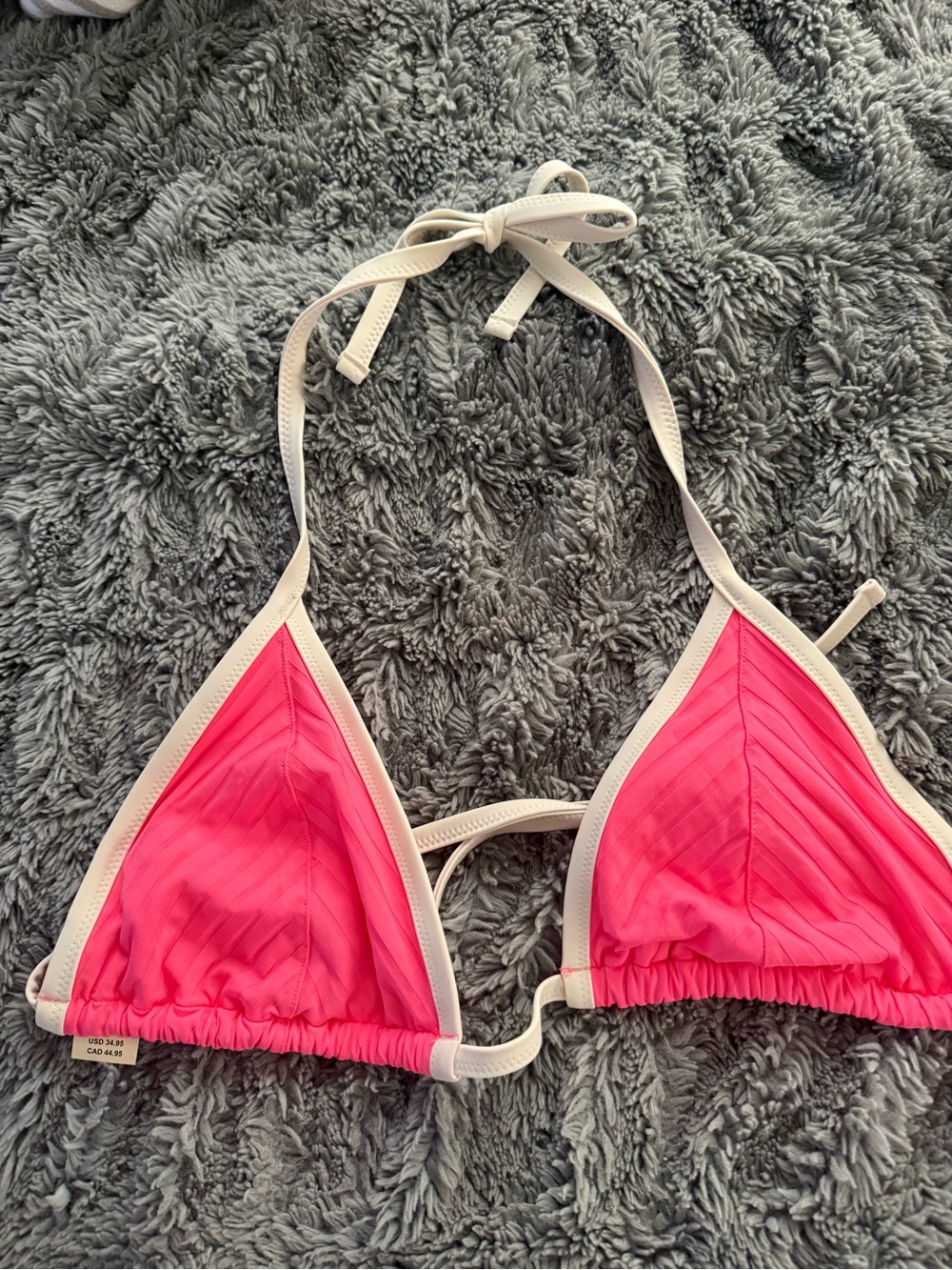 aerie Pink Triangle Bikini Top with Cream Trim XL